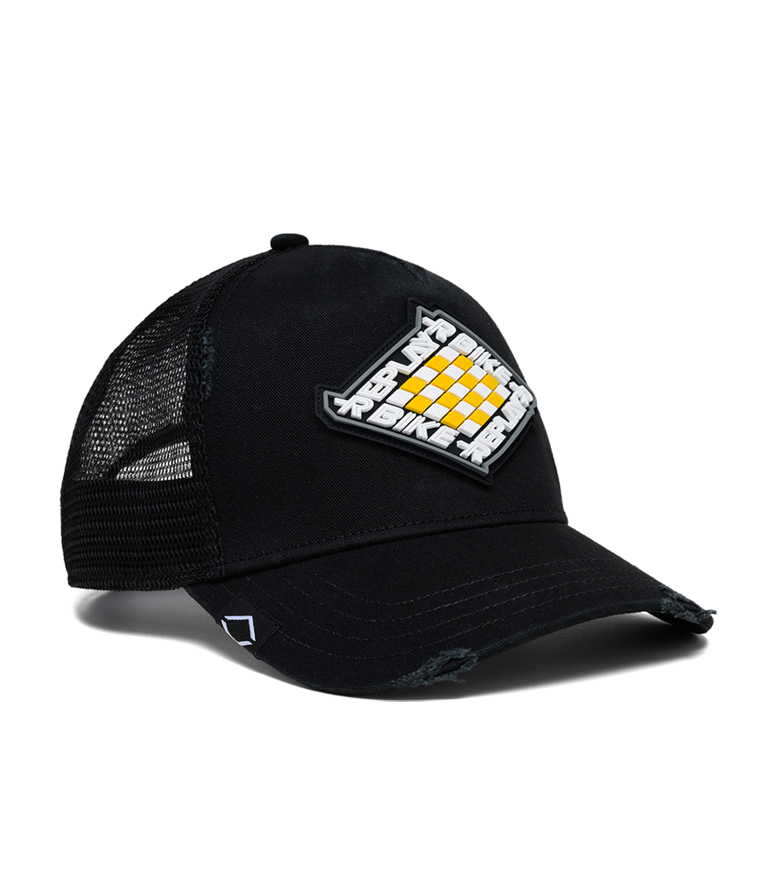 ウオッシュドコットンツイル＆メッシュキャップチェッカーフラッグ 詳細画像 ブラック 1